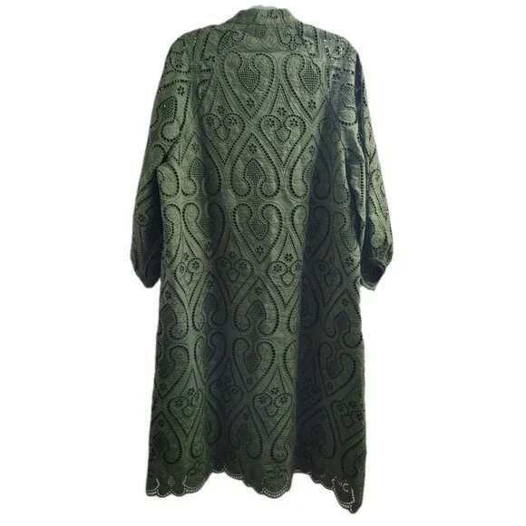 Tuckernuck Maryse Caftan Dress XXL Army Green Eyelet Lace NWT $298 Cotton - Picture 11 of 11